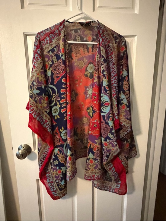 Angie Tops - Angie Multicolor Floral Kimono Jacket in Red and Navy